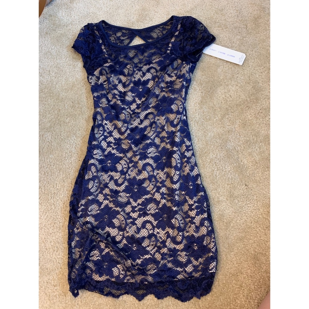 Blue and tan lace dress NWT